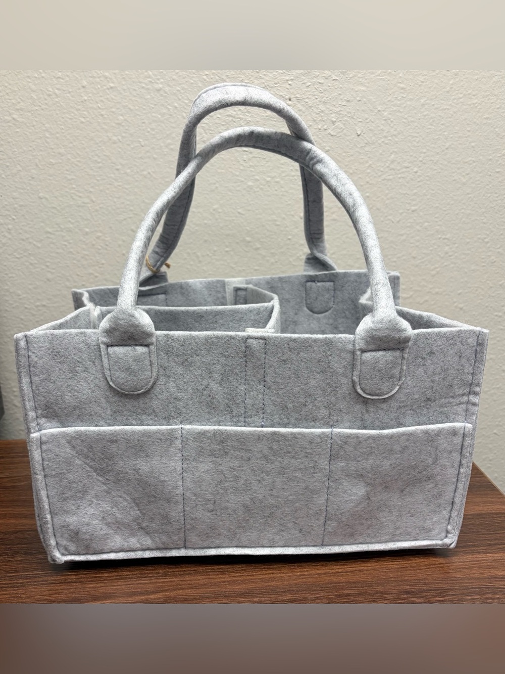 Light Gray Felt Diaper Caddy Organizer Tote Bag with Handles